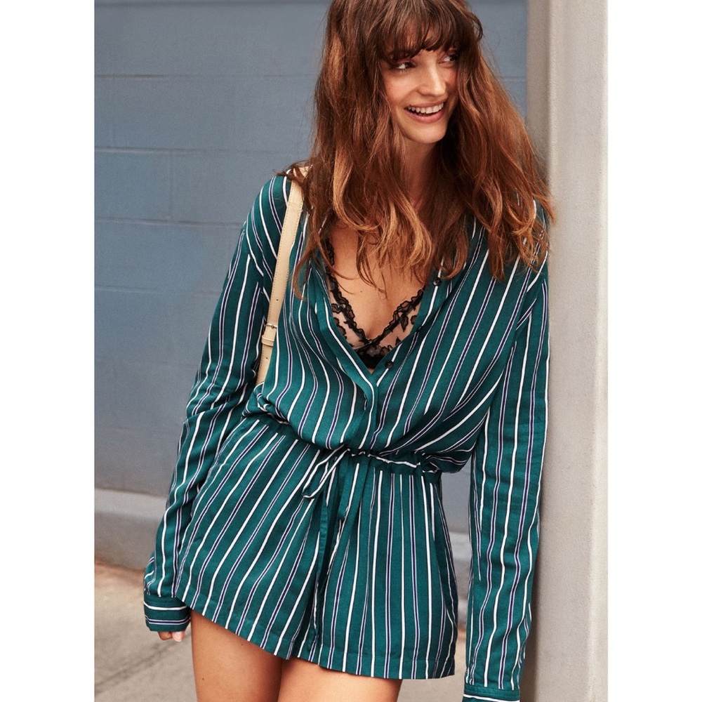 Urban Outfitters Silence + Noise Benji Striped Button-Down Romper Small
